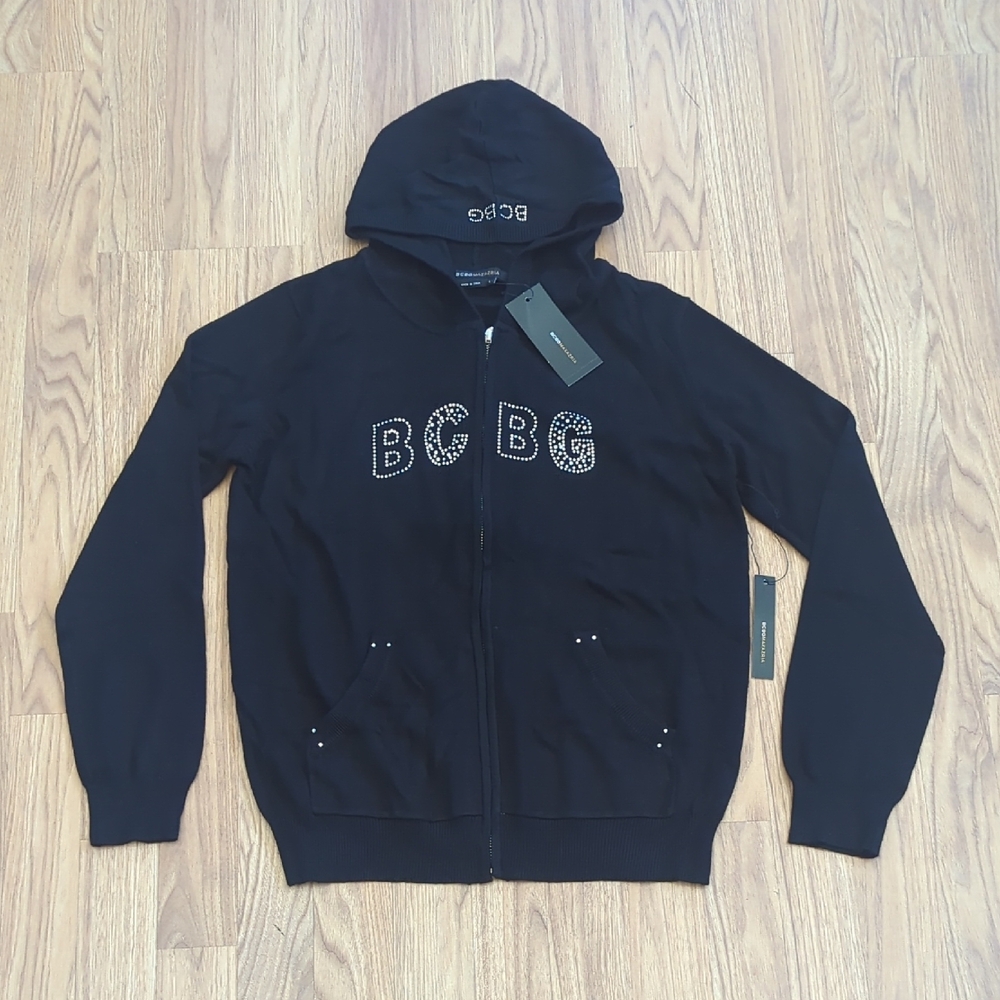 BCBG Jacket with Hood Sweater with Bling NWT Size Large L